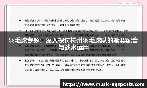 羽毛球专题：深入探讨杭州羽毛球队的默契配合与战术运用